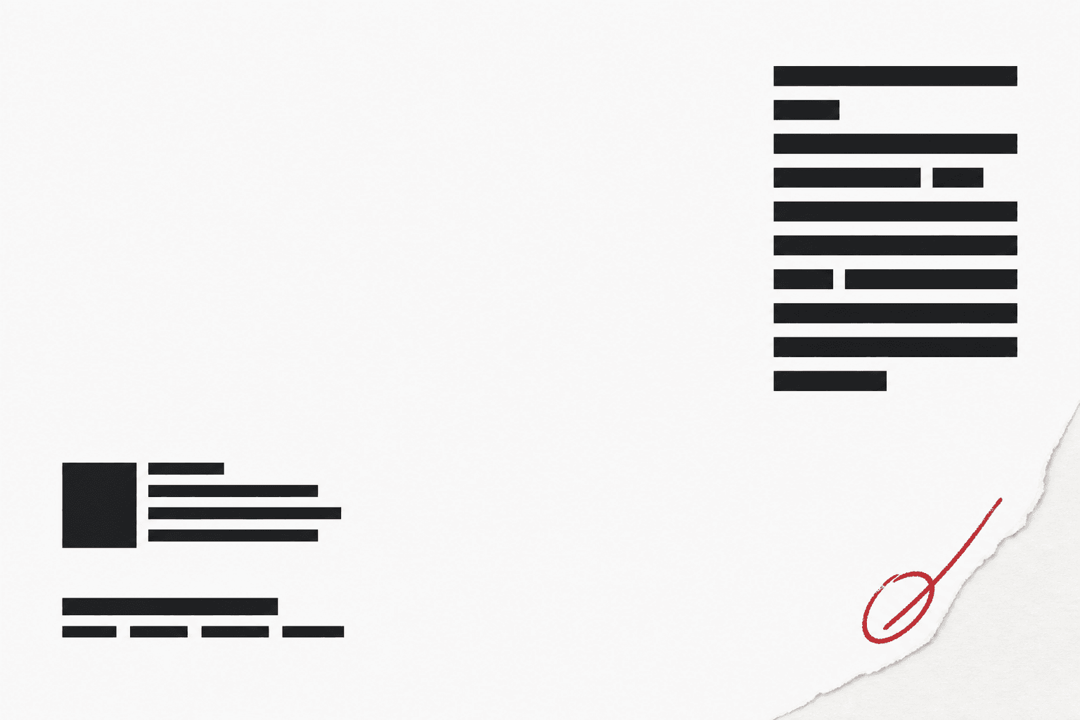 Editorial paper layout with a single red proof mark